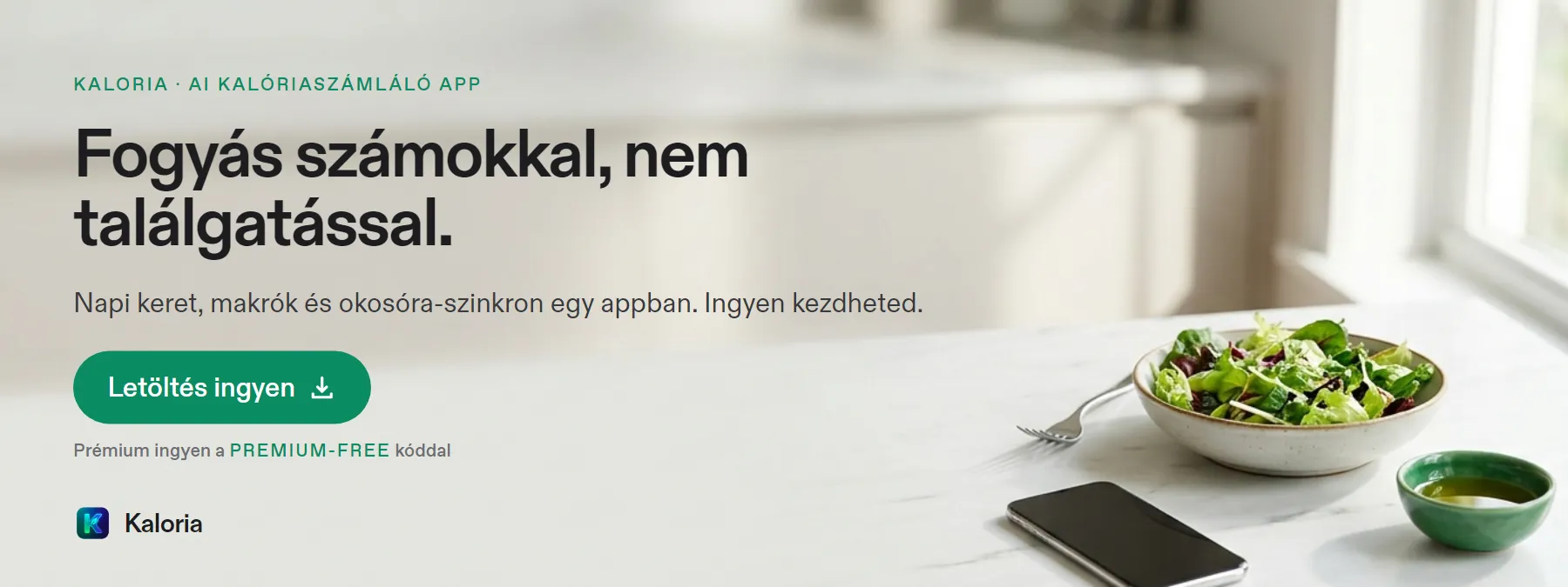 Kaloria – AI kalóriaszámláló app: fotózd le az ételt, a kalóriát és a makrókat az app számolja. Letöltés ingyen.